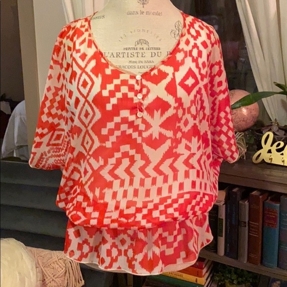 West Kei Tops - West Kei Women’s Blouse Orange & white top M